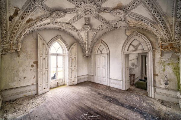 Photographie d'une pièce avec des moulures.