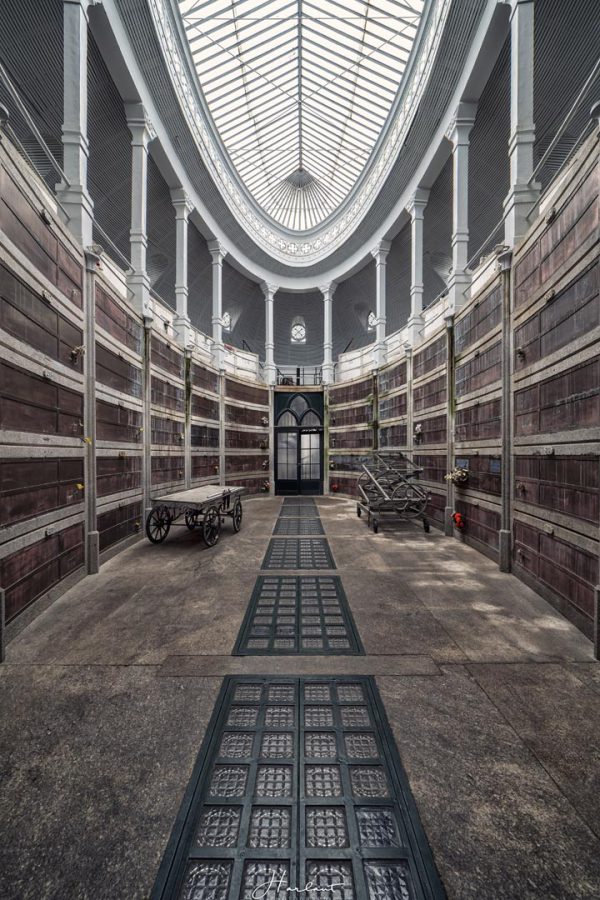 Photographie d'une salle funéraire ovale avec un dôme en verre.