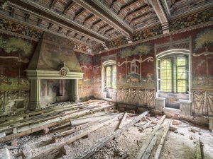 Photographie des décorations murales d'une pièce d'un Château.